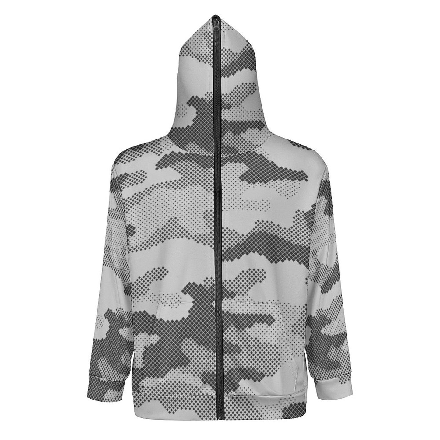 Zip up Camo Hoodie | Black & White Dotted Camouflage