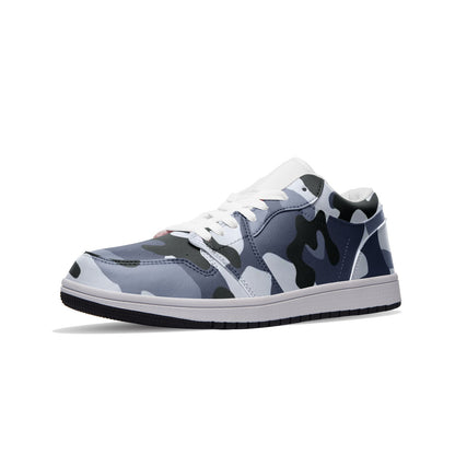 Camo Shoes | Light Blue Low Top Leather Sneakers