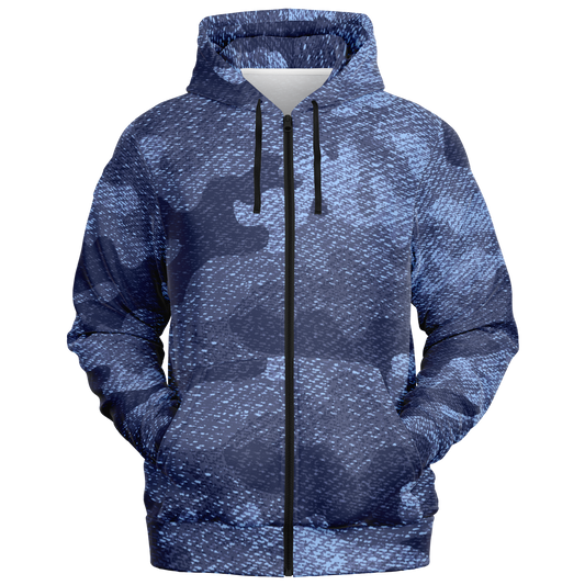 Zip-Up Hoodie | Denim Blue Camouflage