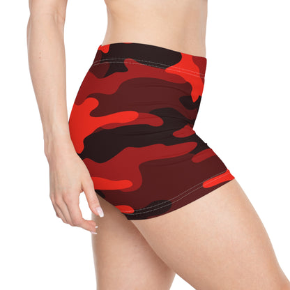 Women's Camo Shorts | Tight Fit | Scarlet Red & Black