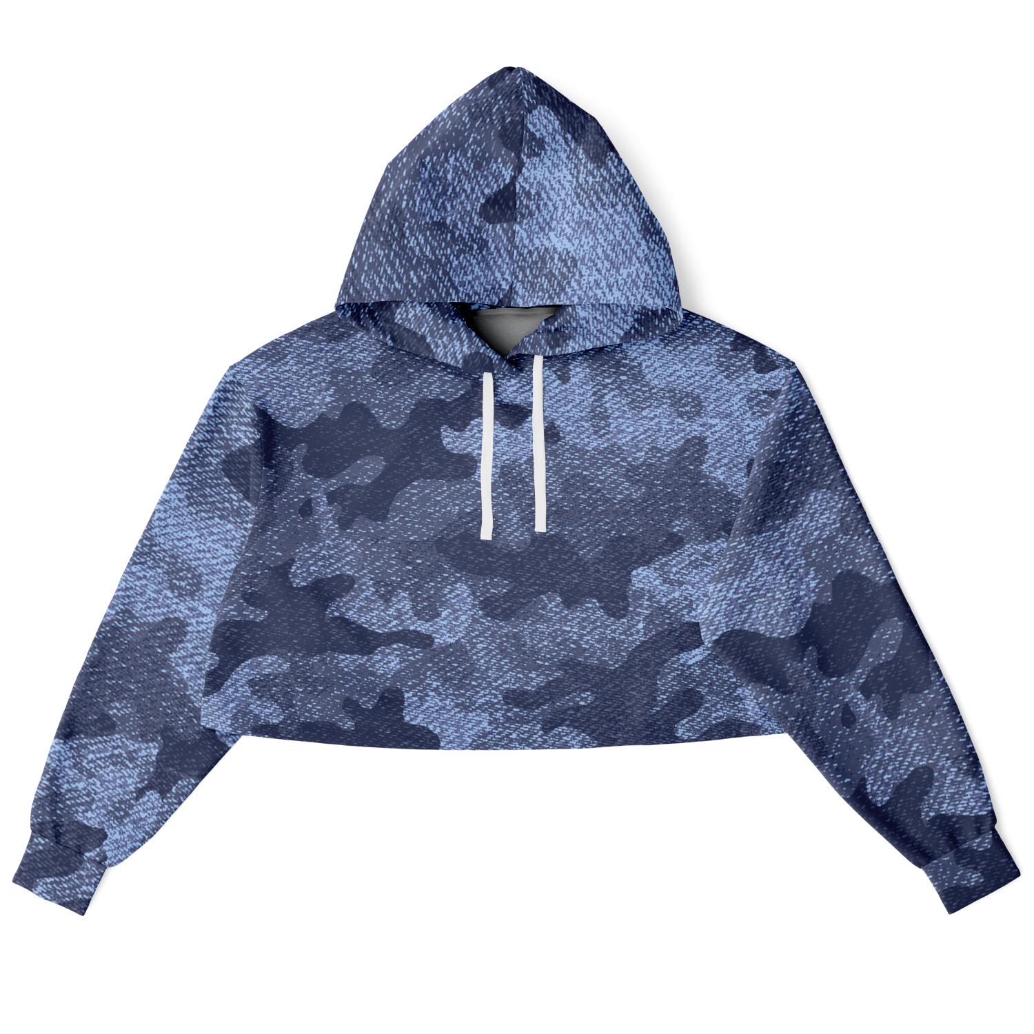 Cropped Hoodie For Women | Blue Denim Camouflage