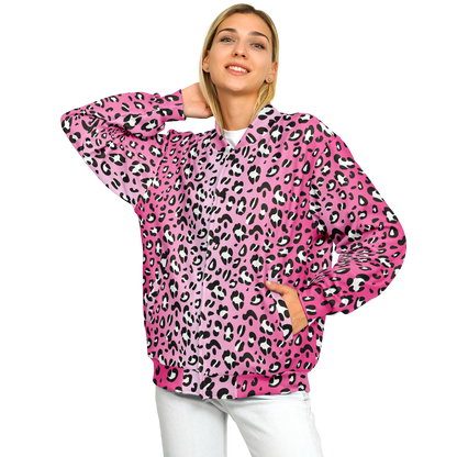 Baseball Jacket in Pink, Black & White Leopard Pattern