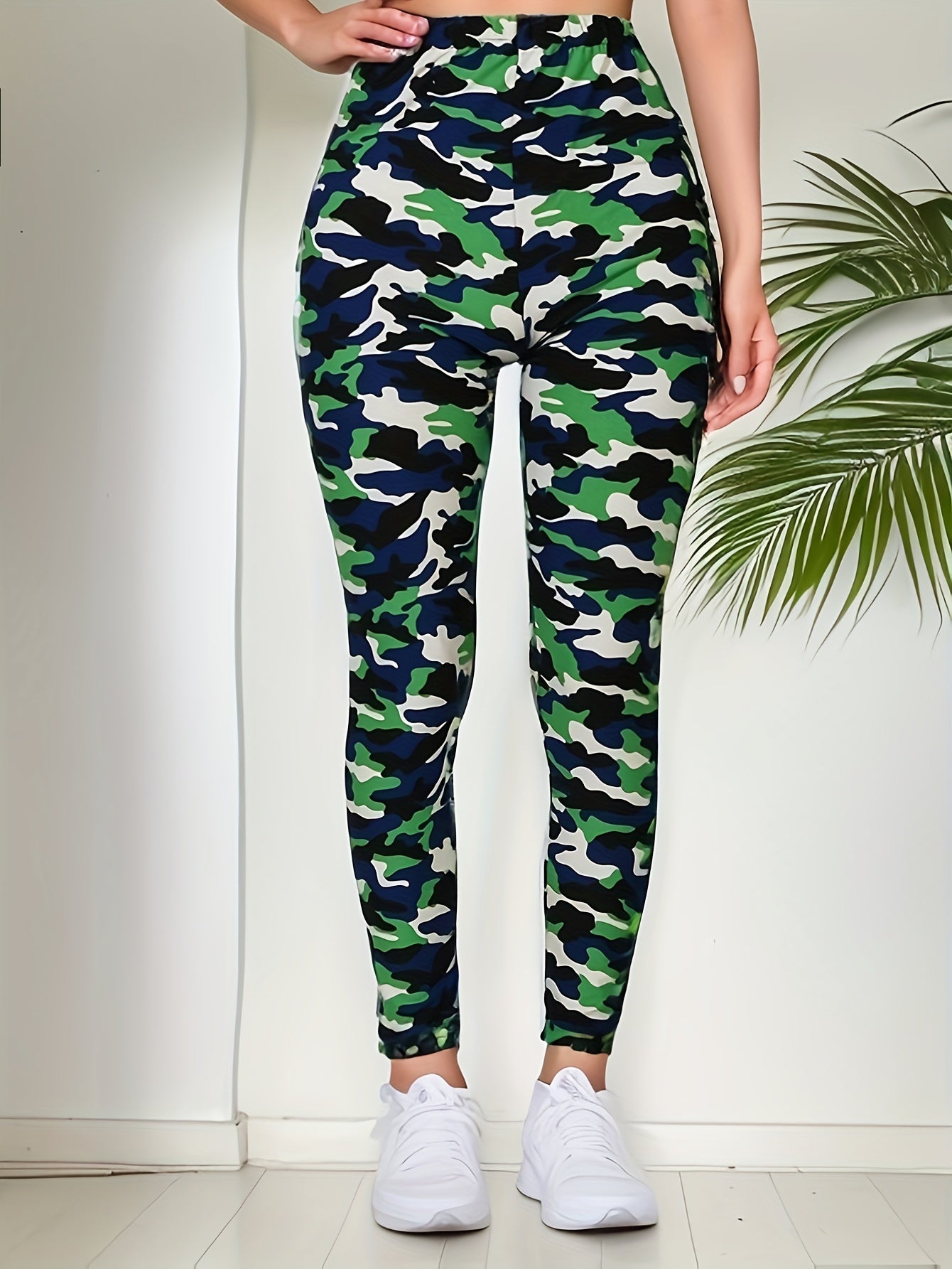 Leggings ajustados con estampado de camuflaje, leggings elásticos informales de cintura alta, ropa para mujer