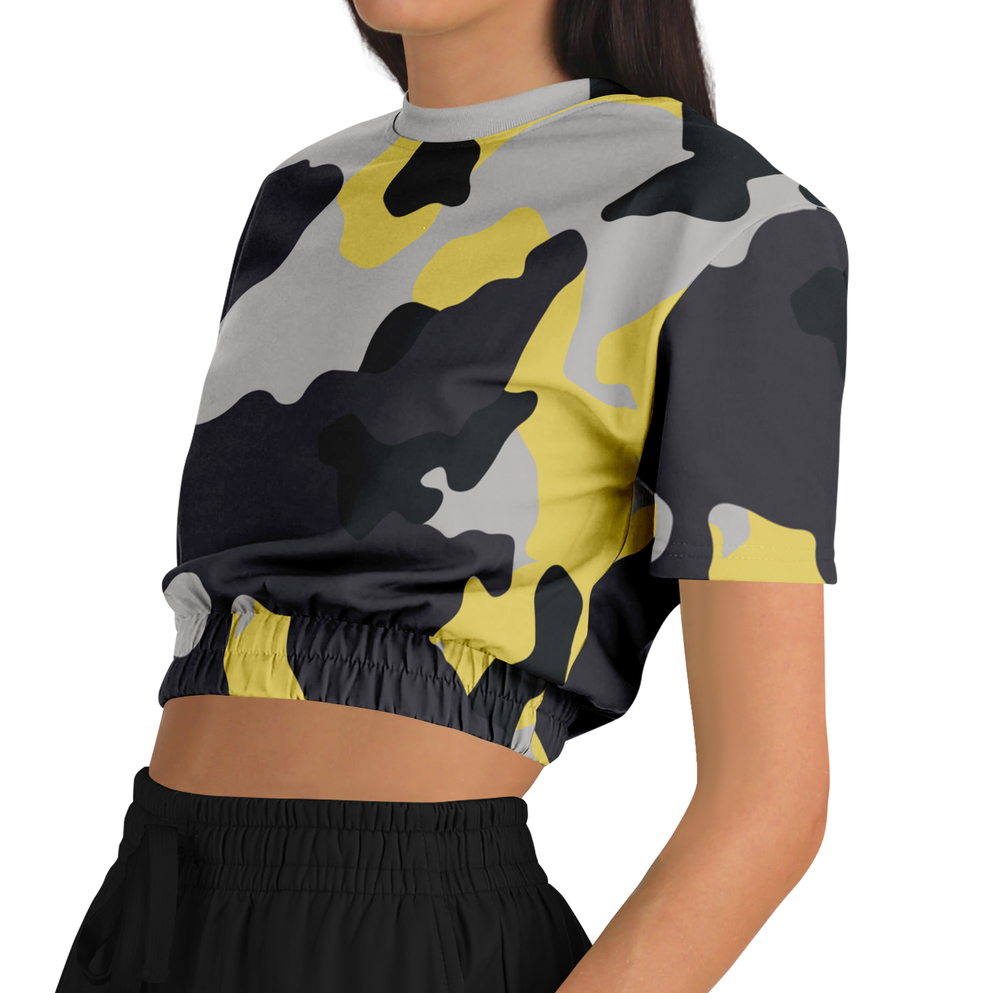 Camo Crop Top Sweatshirt | Yellow, Black & Silver Camouflage