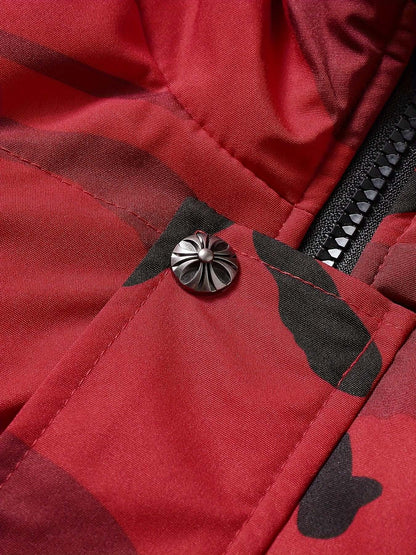 Red / Grey Men's Hooded Camo Puffer Jacket | Regular Fit