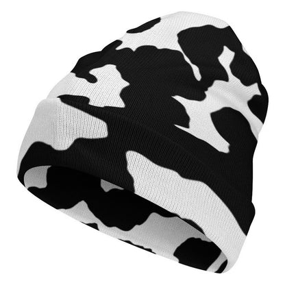 Camo Beanie | Black & White Cow Camouflage