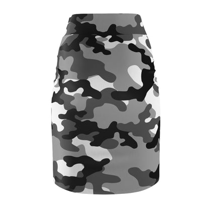 Camo Mini Skirt | Pencil Cut | Black, White, and Gray