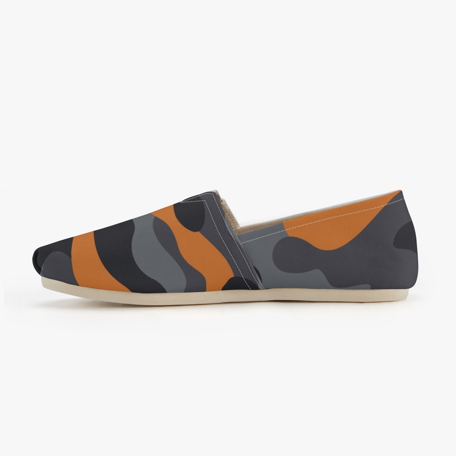 Camo Toms | Orange, Black, and Gray Camouflage Canvas Shoes