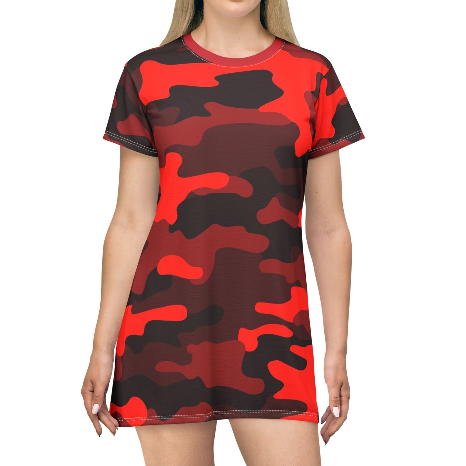 Camo T-Shirt Dress | Scarlet Red and Black Camouflage