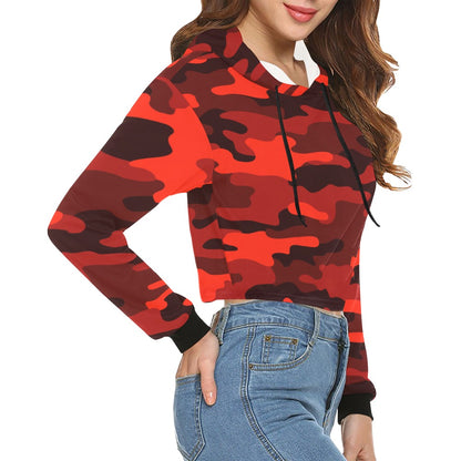 Cropped Camo Hoodie | Tight Fit | Scarlet Red and Black Camouflage