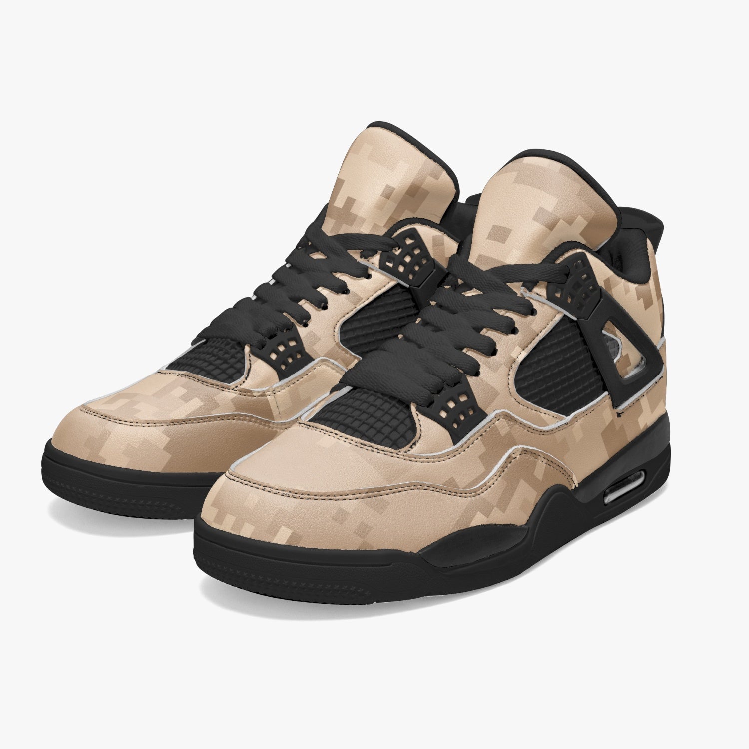 Camo Jordans AJ4 | Brown Pixel Camouflage | Black Sole