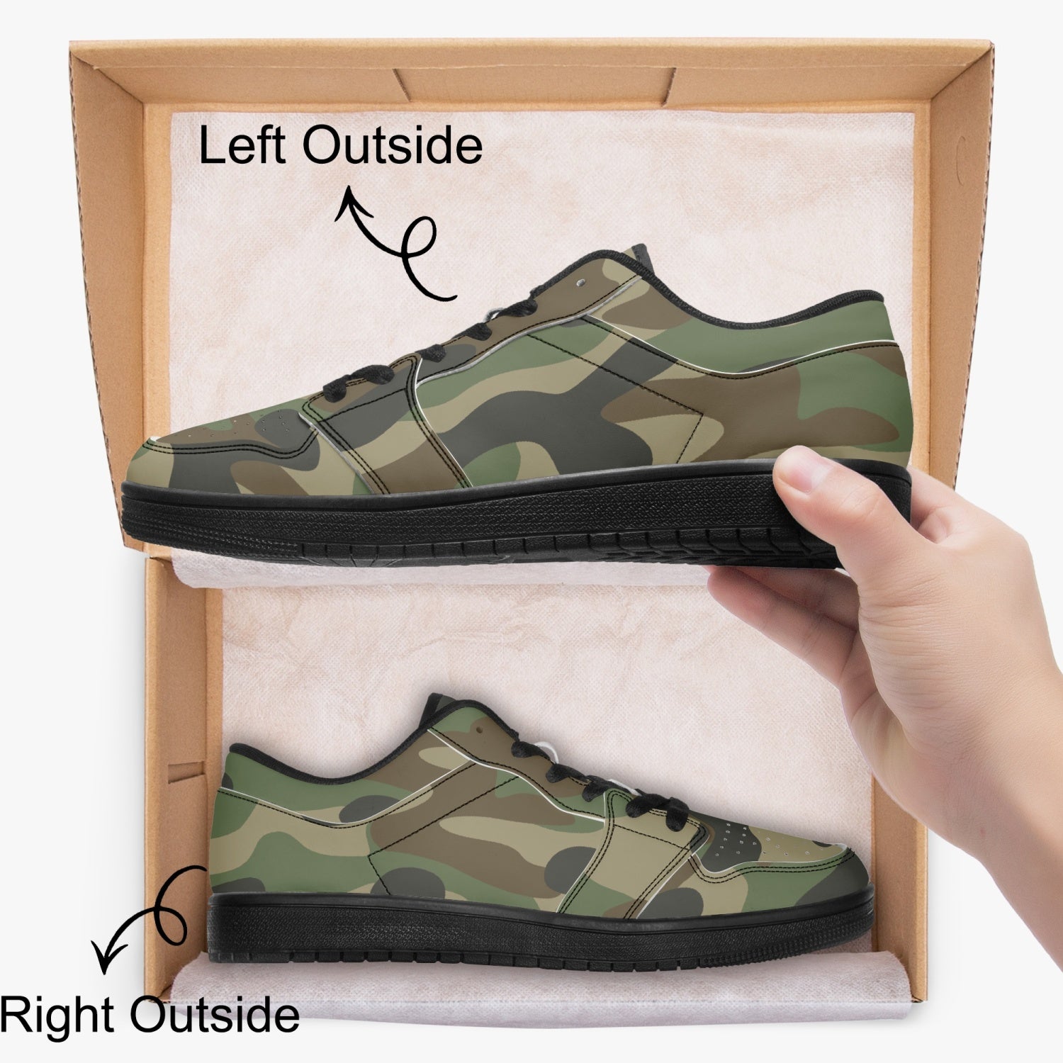 Camo Sneakers | Military Brown Low-Top Leather Camouflage Shoes