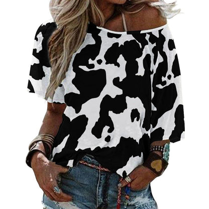 Off The Shoulder Top | Black & White Cow Camouflage