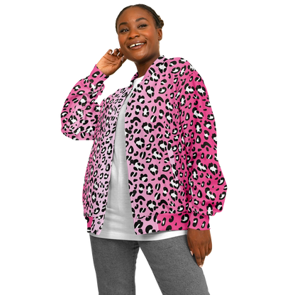 Baseball Jacket in Pink, Black & White Leopard Pattern