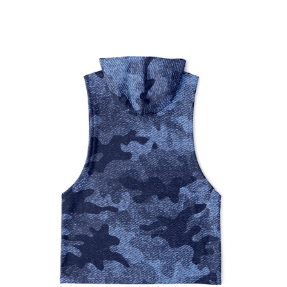 Sleeveless Hoodie | Blue Denim Camouflage