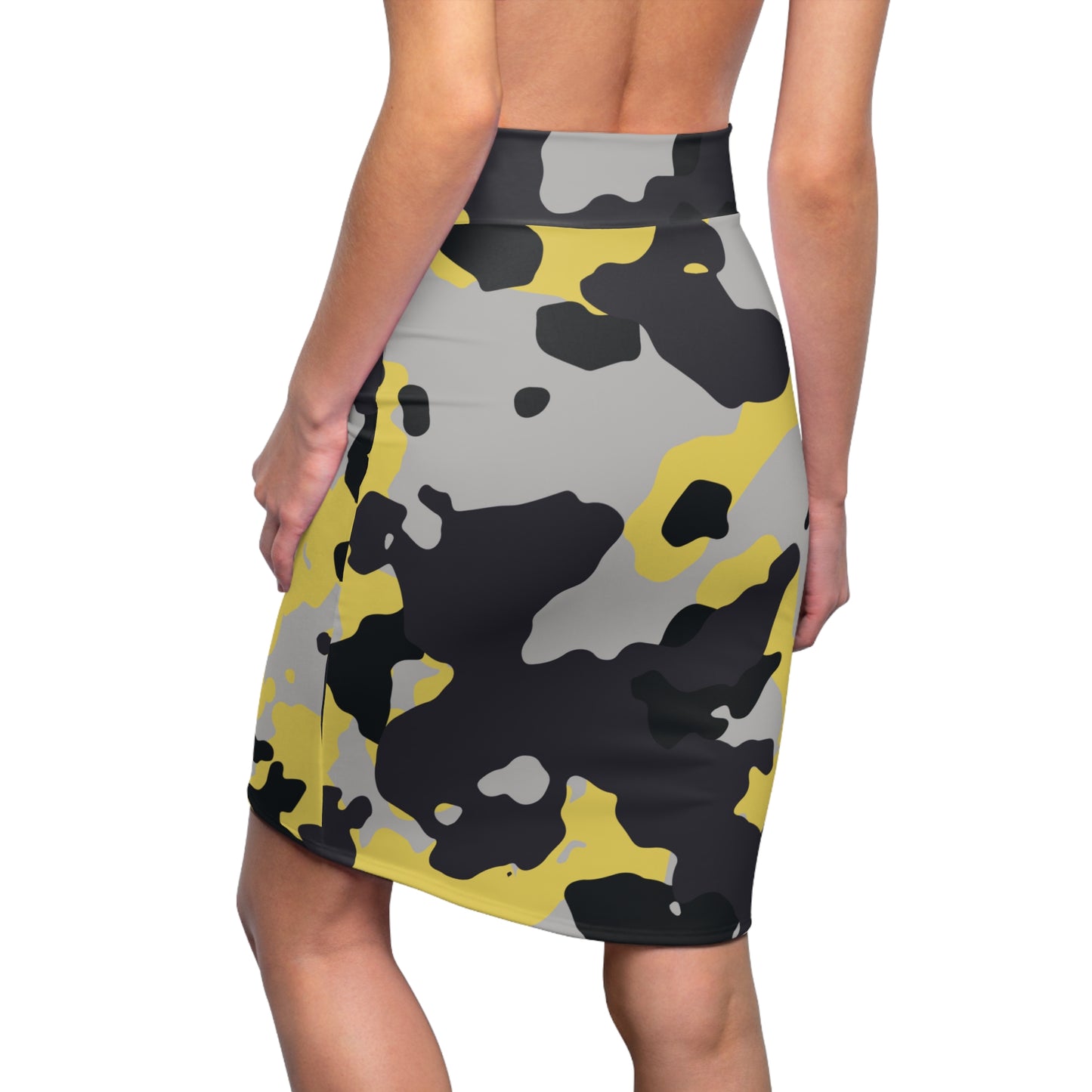 Camo Mini Skirt | Pencil Cut | Yellow, Black, & Silver