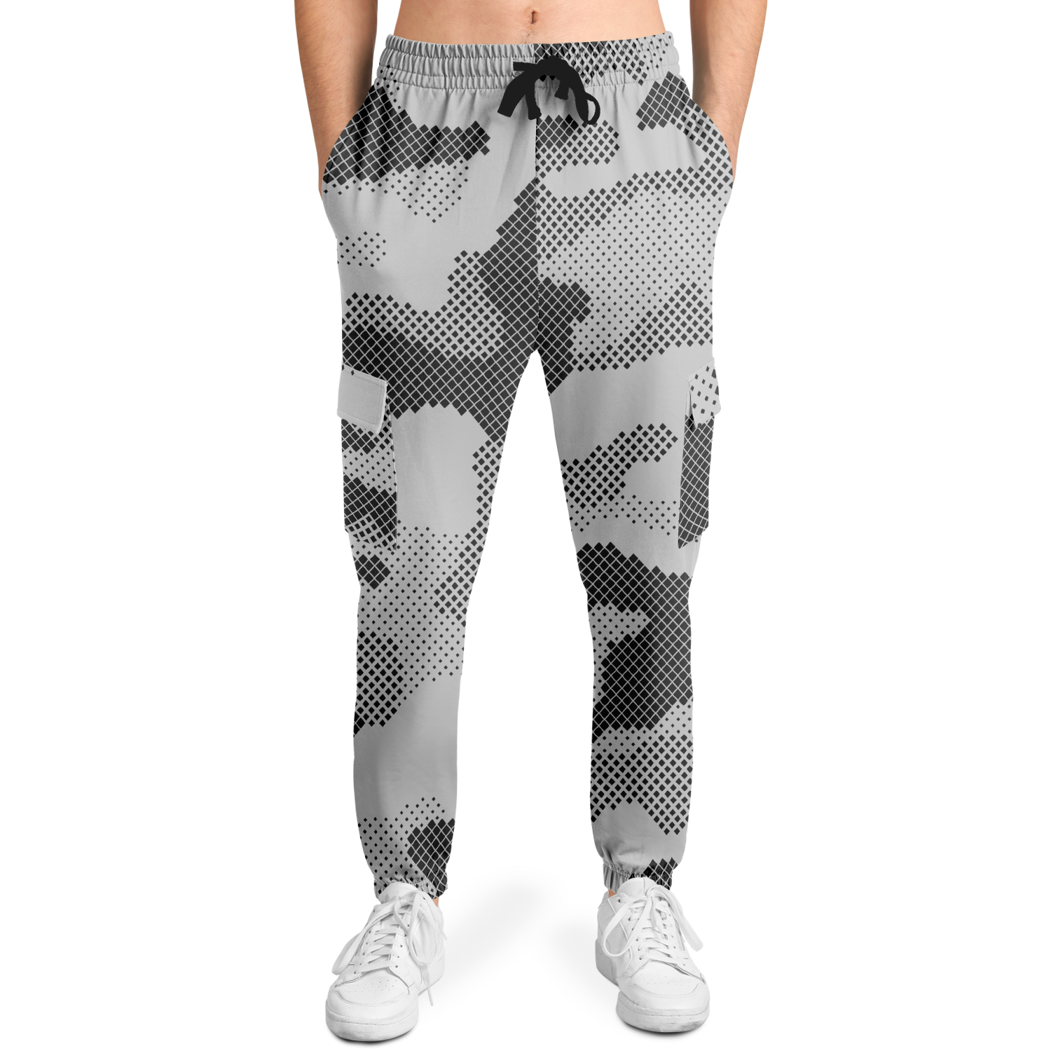 Camo Cargo Pants | Unisex | Black & White Digital Dotted