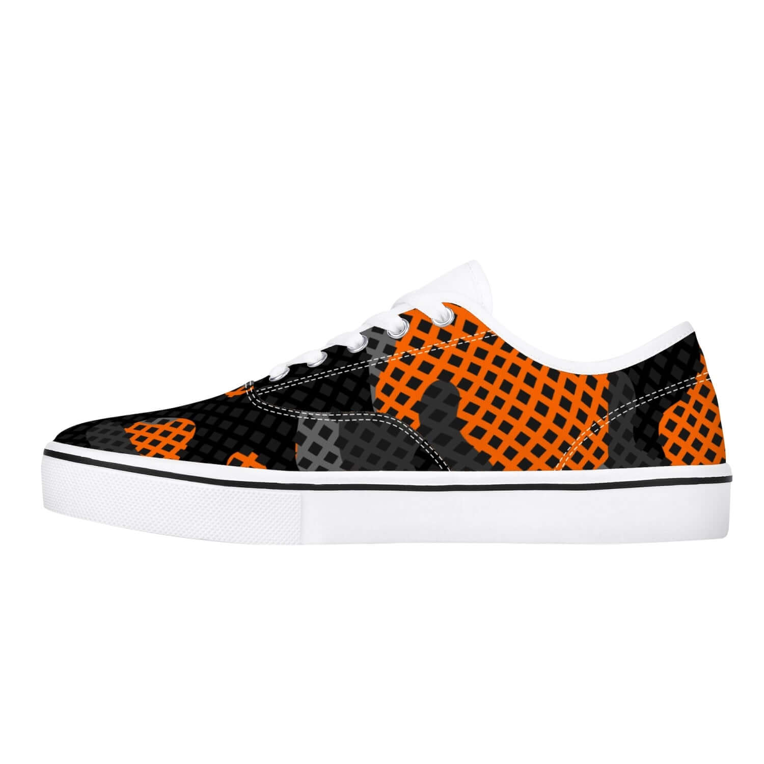 Camo Skate Shoes | Orange & Black Pixel Camouflage