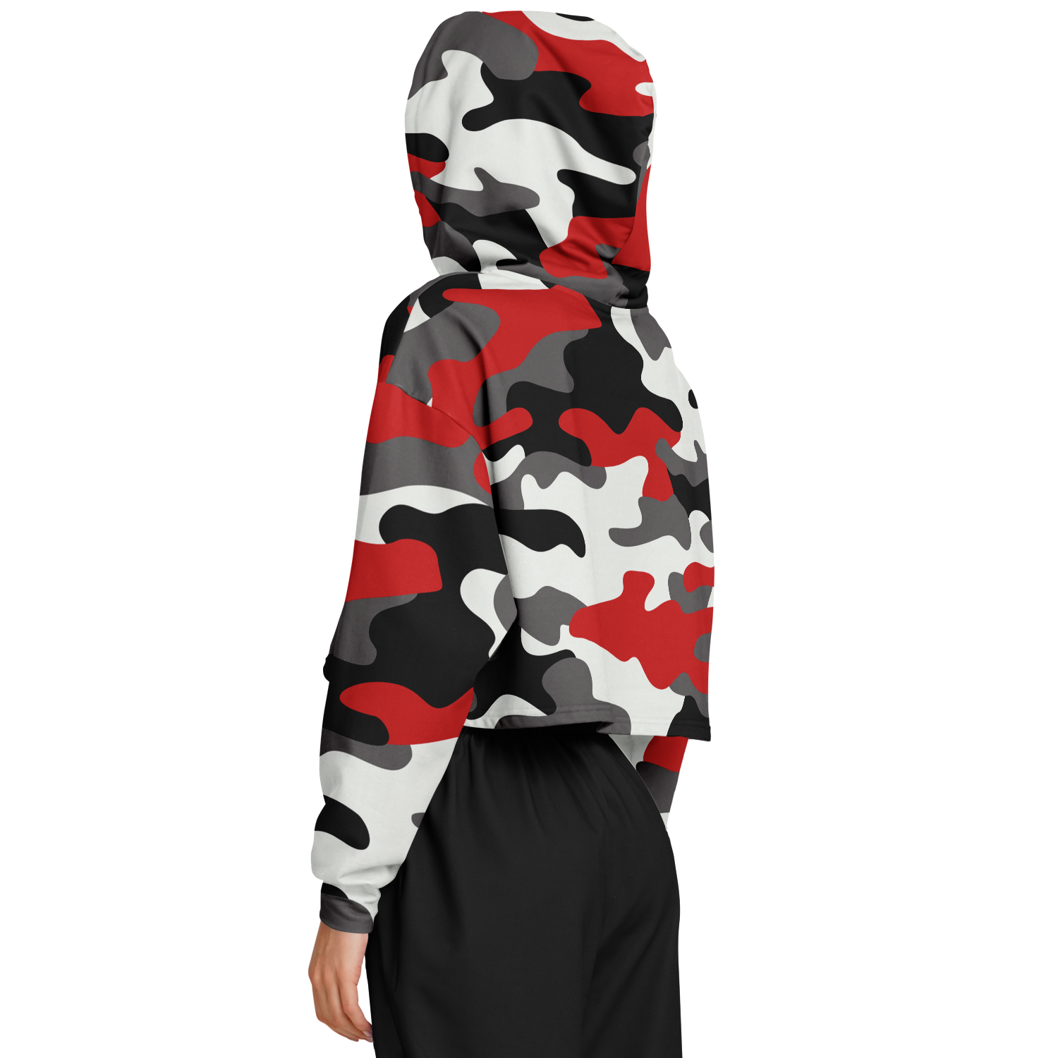 Cropped Hoodie For Women | Red, Black & White Camouflage