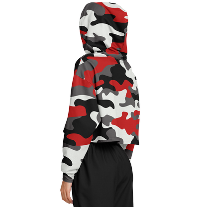 Cropped Hoodie For Women | Red, Black & White Camouflage