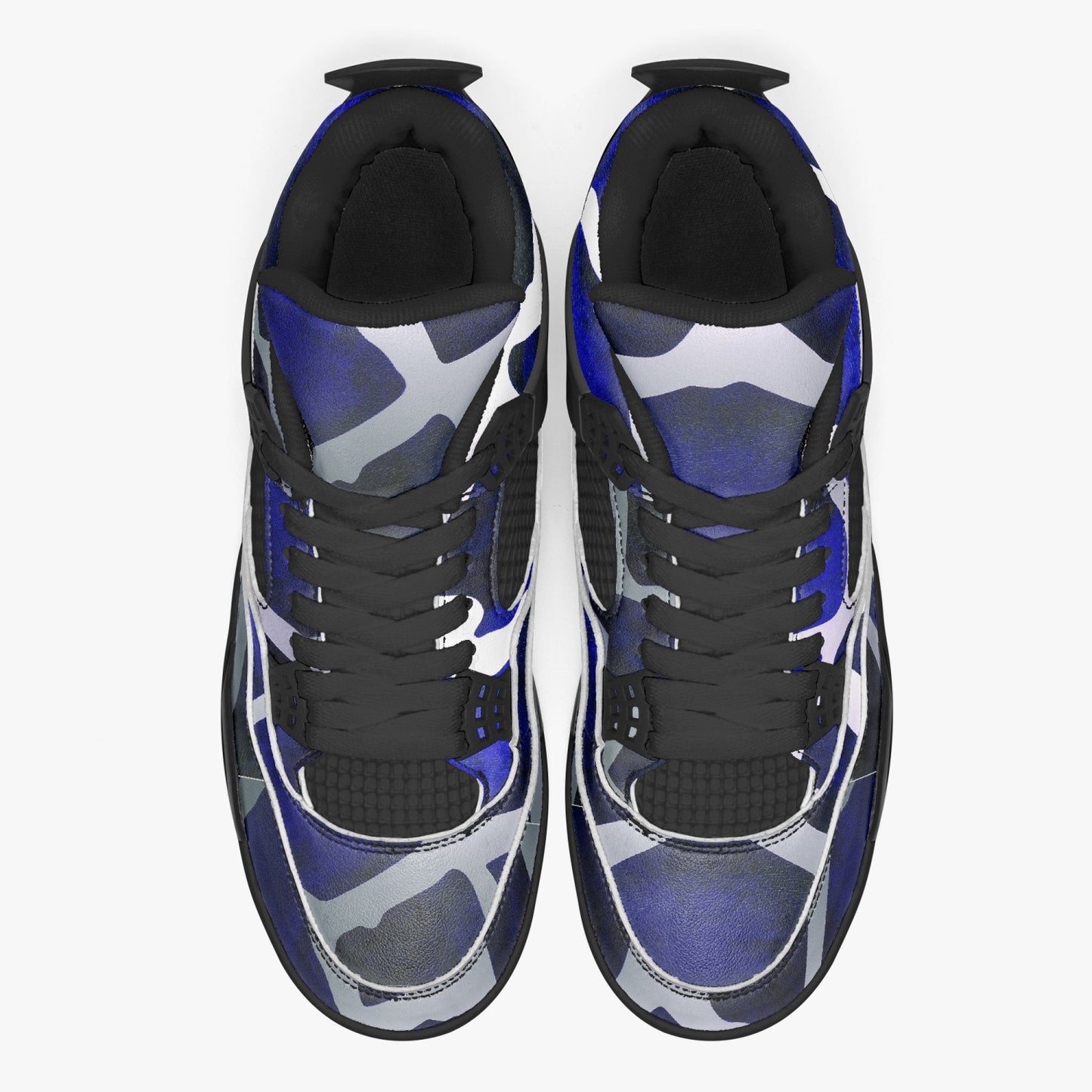 Giraffe Jordans AJ4 | Blue and Black Leather Sneakers