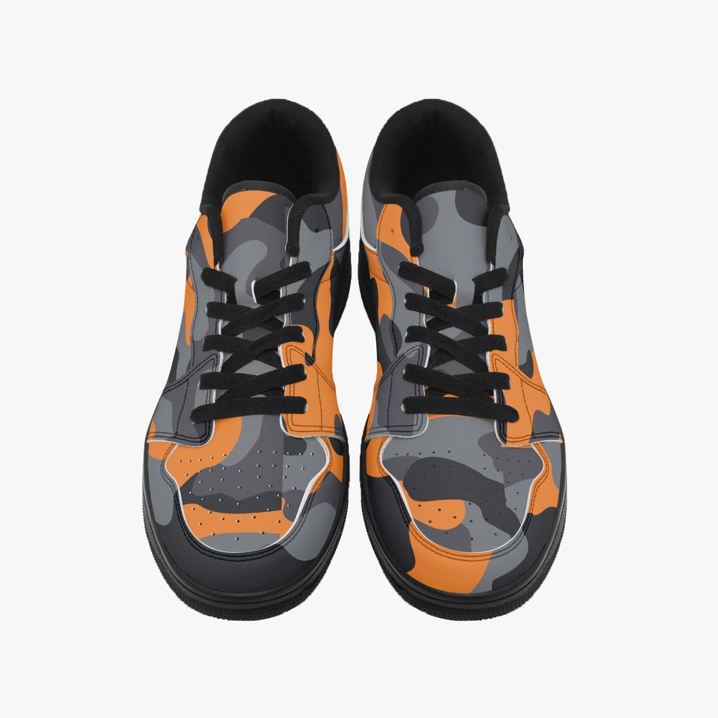 Camo Sneakers | Orange-Black Low-Top Leather Camouflage Shoes