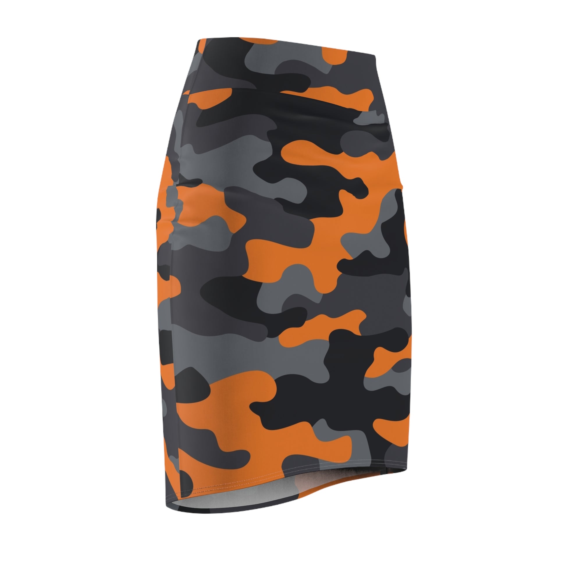 Camo Mini Skirt | Pencil Cut | Orange, Black & Gray