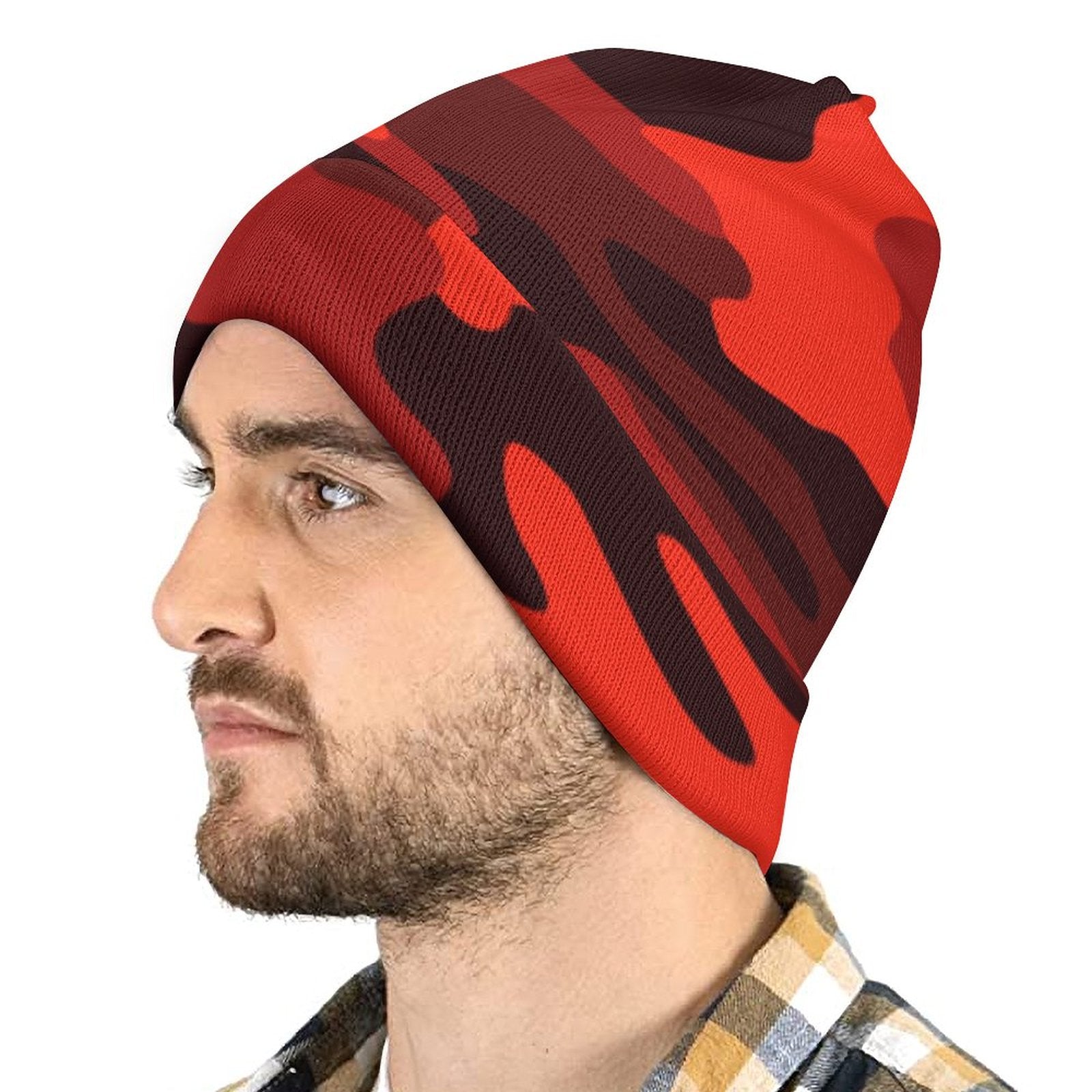 Camo Beanie | Scarlet Red & Black Camouflage