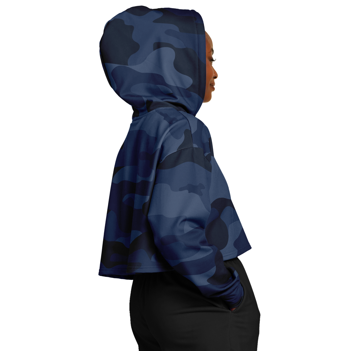 Cropped Hoodie For Women | Deep Blue Camouflage