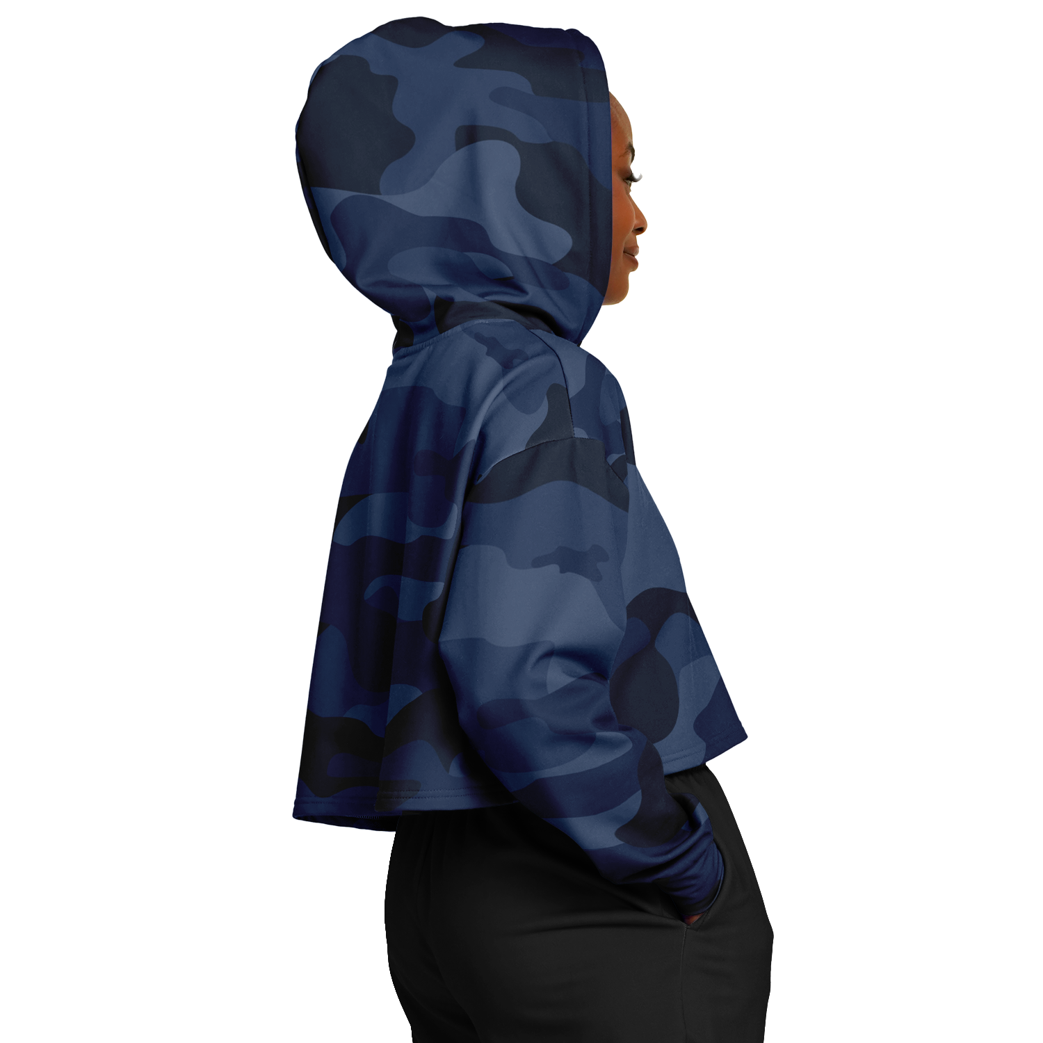 Cropped Hoodie For Women | Deep Blue Camouflage