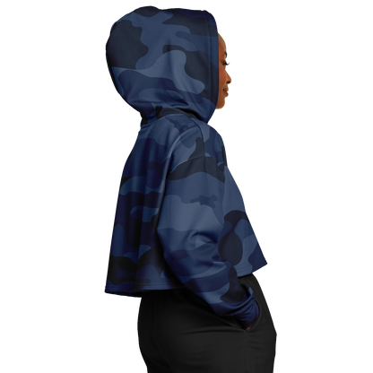 Cropped Hoodie For Women | Deep Blue Camouflage