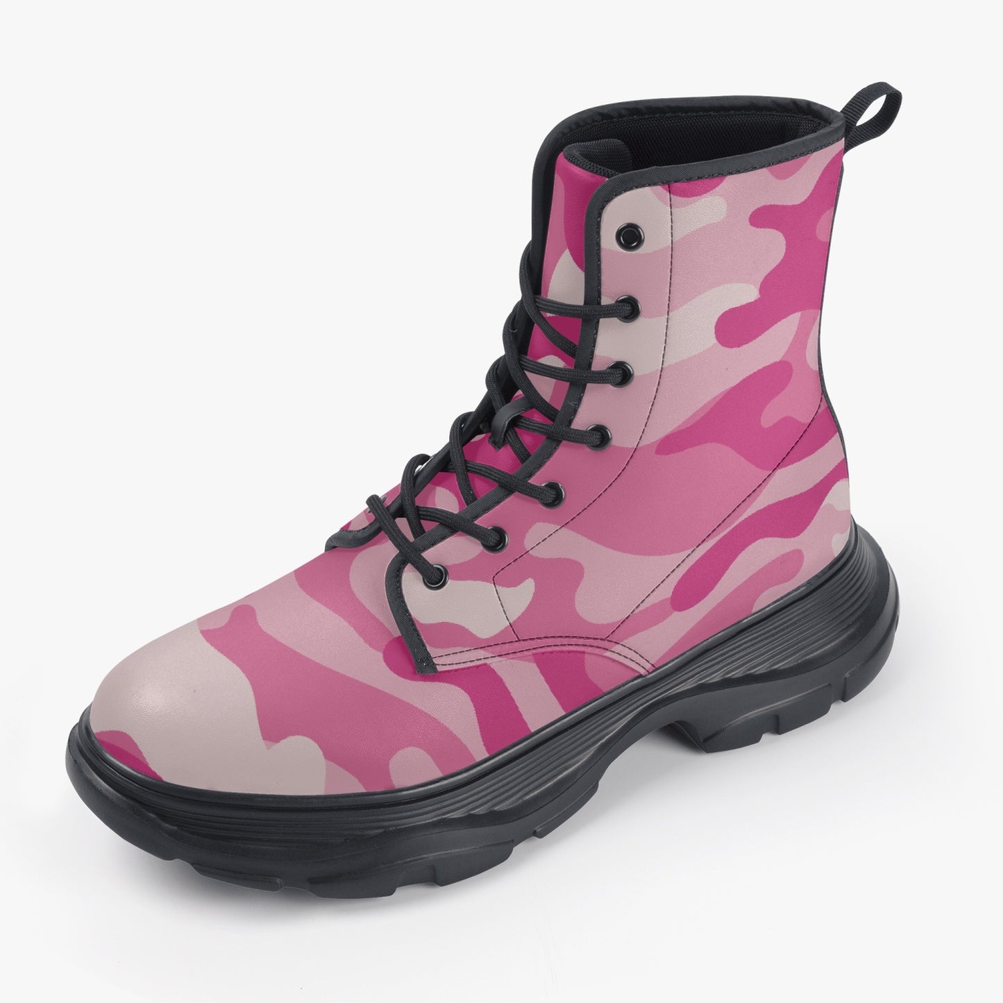 Chunky Boots | Leather in Lavender Pink Camouflage