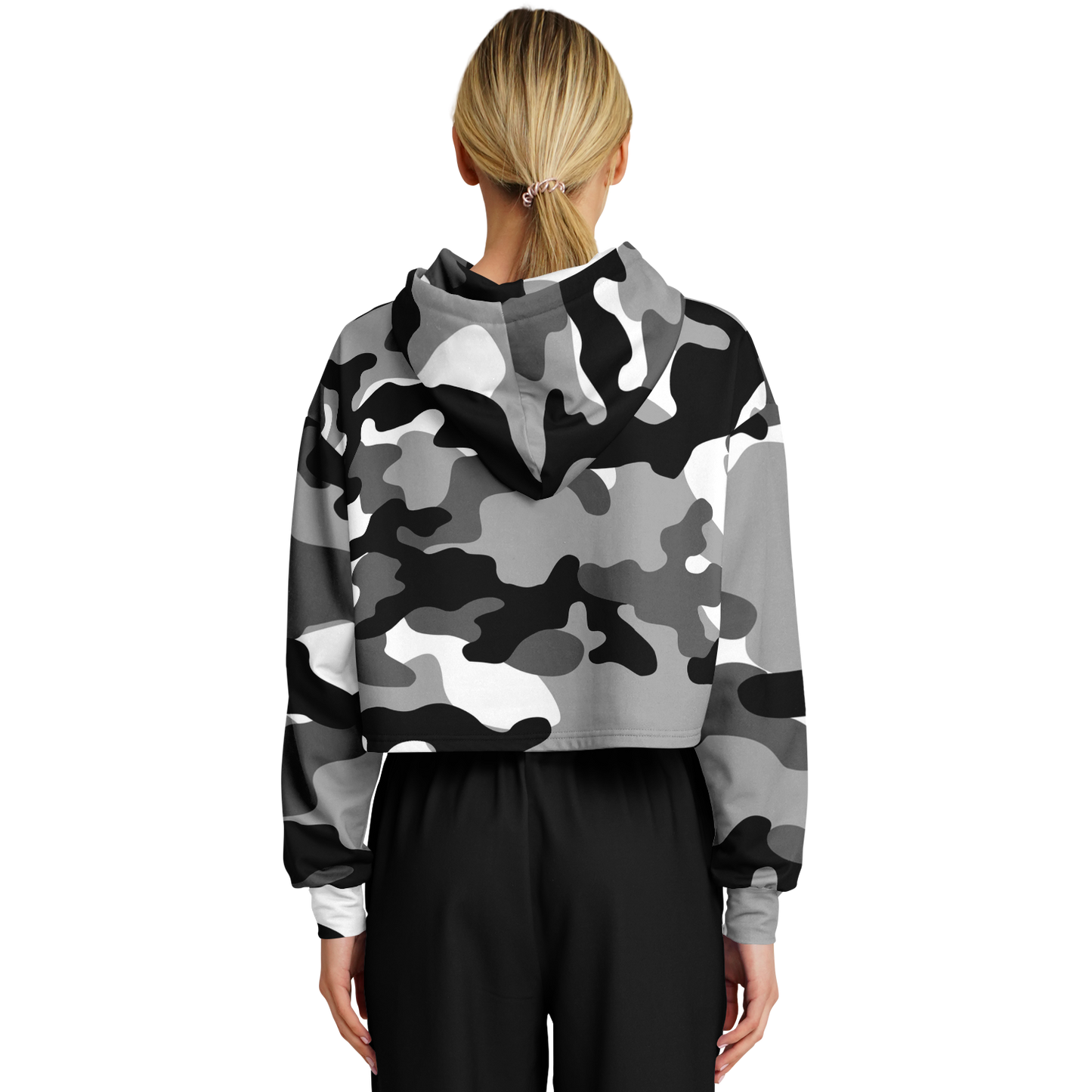 Cropped Hoodie For Women | Black, White & Gray Camouflage