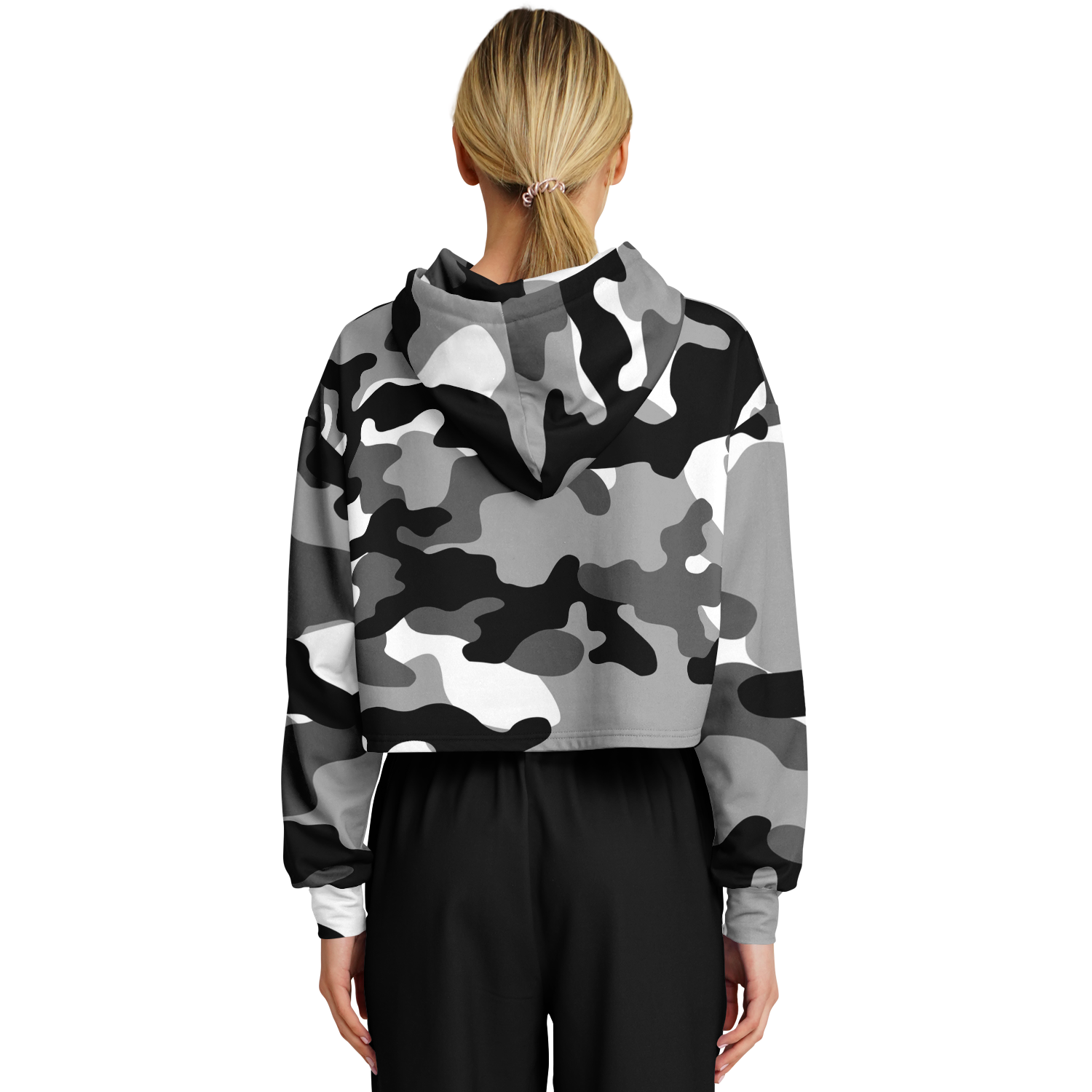 Cropped Hoodie For Women | Black, White & Gray Camouflage