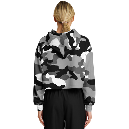 Cropped Hoodie For Women | Black, White & Gray Camouflage