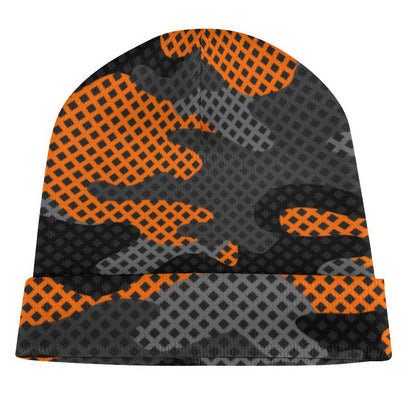 Camo Beanie | Black & Orange Pixel Camouflage