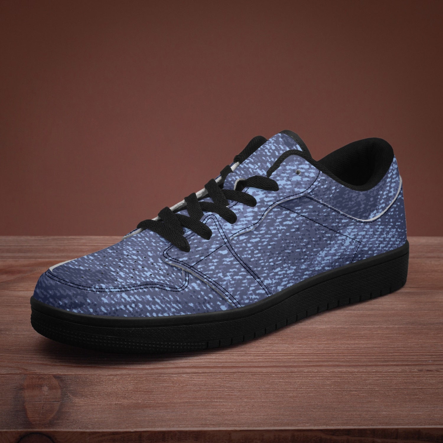 Camo Sneakers | Denim Blue Low-Top Leather Camouflage Shoes