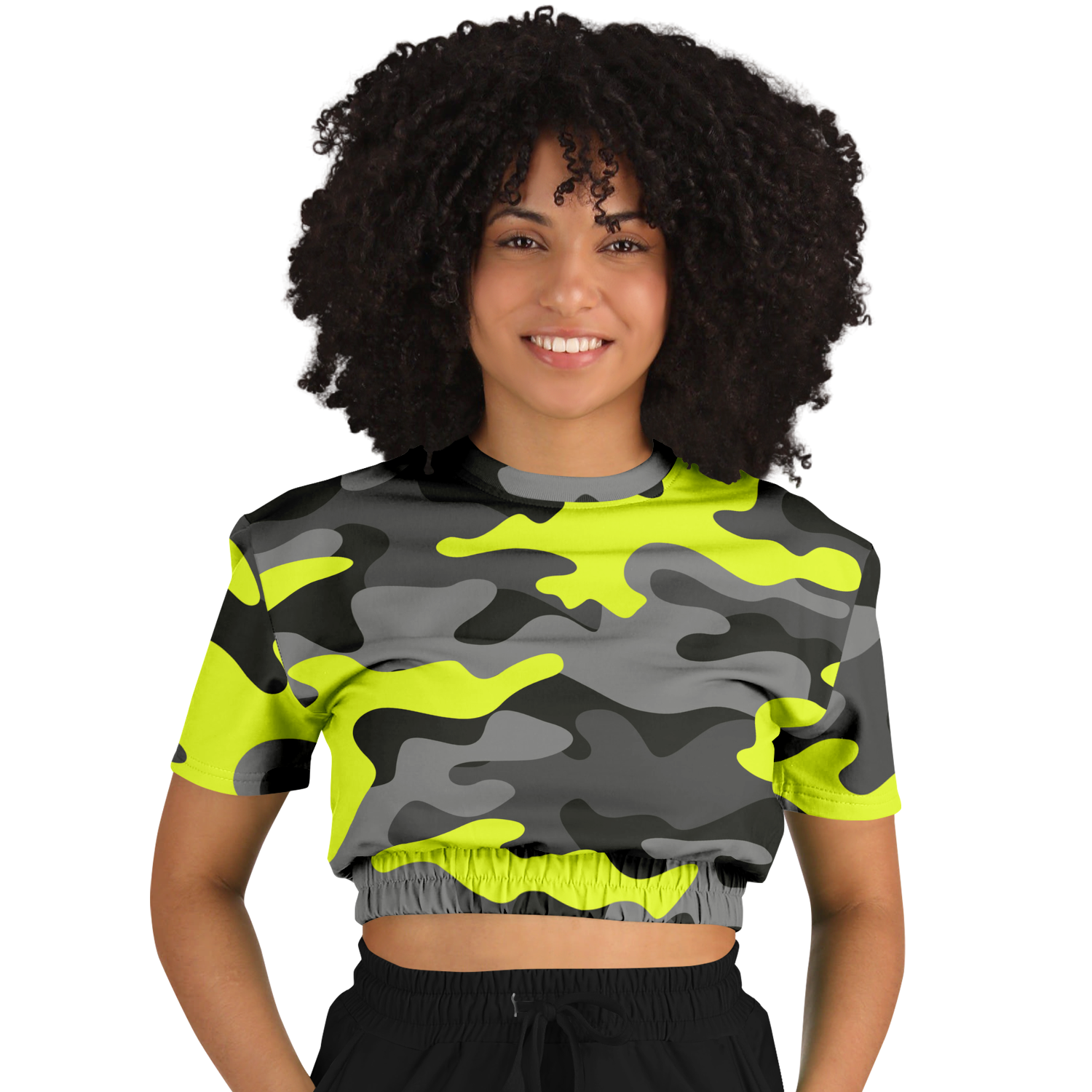 Camo Crop Top Sweatshirt | Black, Gray & Yellow Camouflage