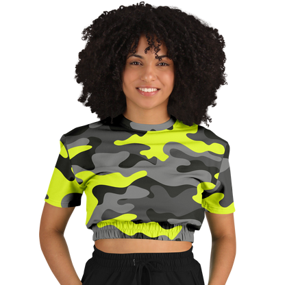 Camo Crop Top Sweatshirt | Black, Gray & Yellow Camouflage