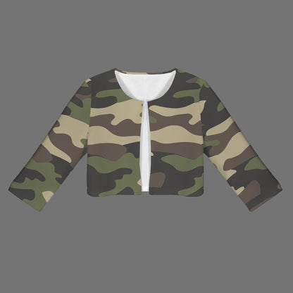 Camo Blazer | Cropped Open Front | Classic Green Camouflage