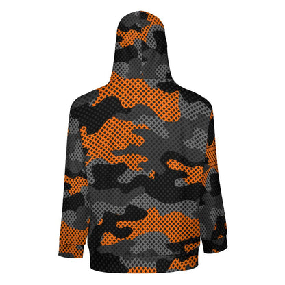 Zip up Camo Hoodie | Black & Orange Pixel Camouflage