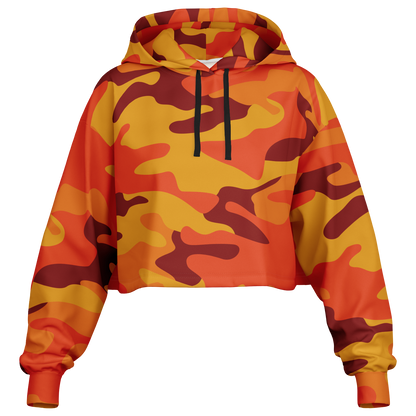 Cropped Hoodie For Women | Orange & Red Camo