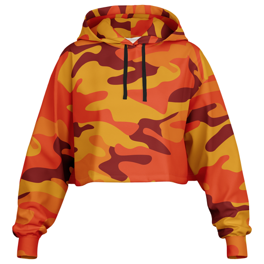 Cropped Hoodie For Women | Orange & Red Camo