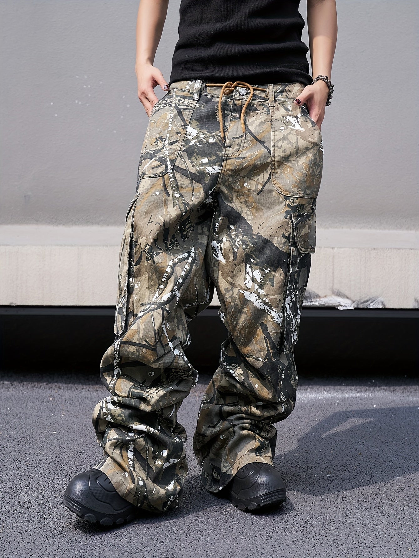 Men's Camouflage Print Denim Cargo Pants | Loose Fit