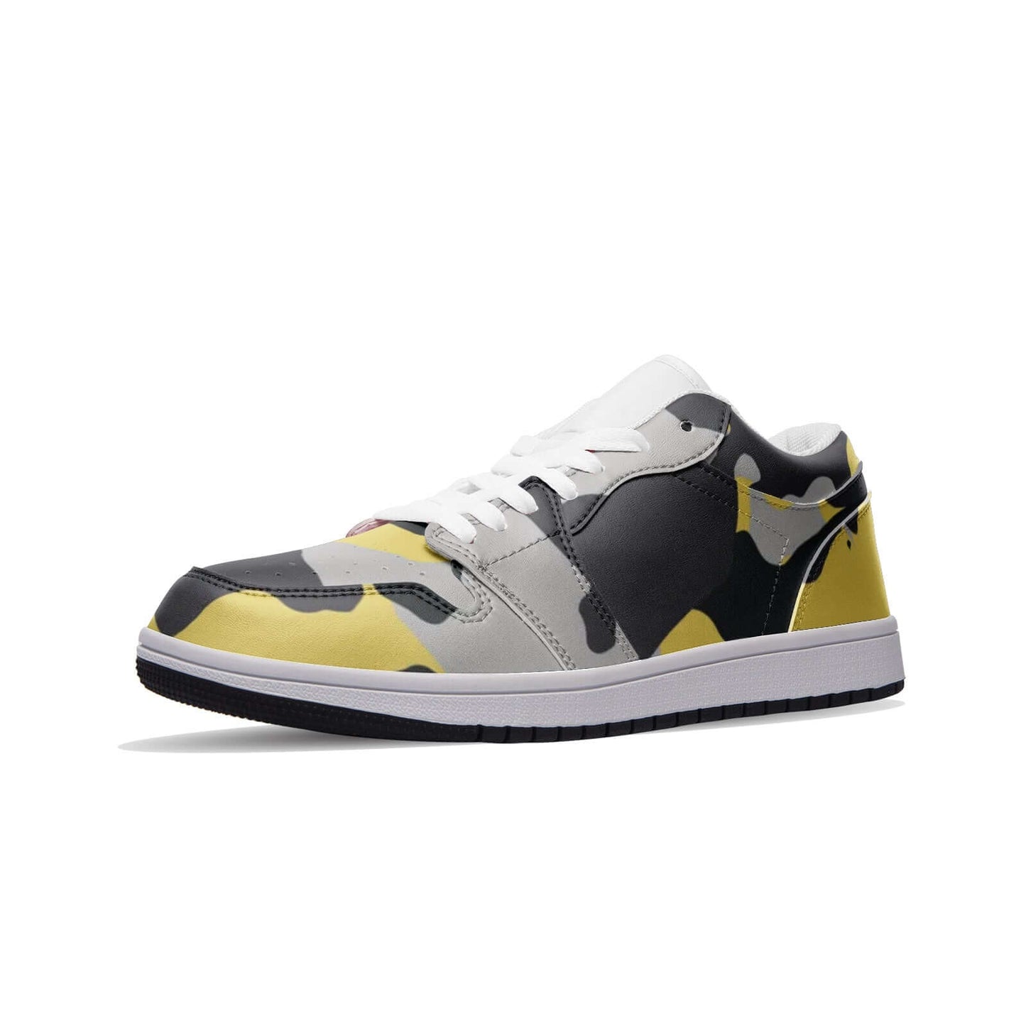 Camo Shoes | Yellow, Black, & Silver Low Top Leather Sneakers