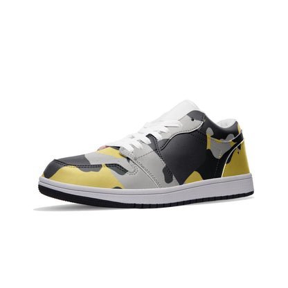 Camo Shoes | Yellow, Black, & Silver Low Top Leather Sneakers