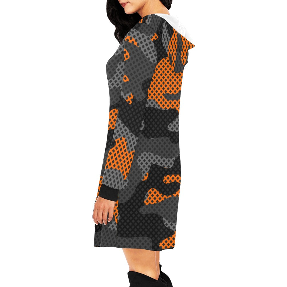 Camo Hoodie Dress | Orange and Black Pixel Camouflage