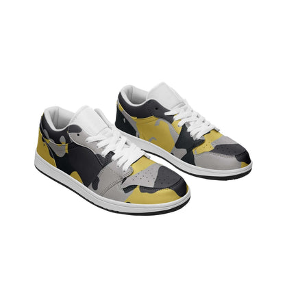 Camo Shoes | Yellow, Black, & Silver Low Top Leather Sneakers