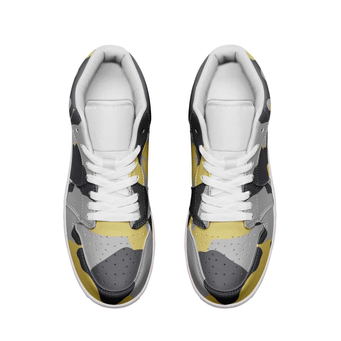 Camo Shoes | Yellow, Black, & Silver Low Top Leather Sneakers