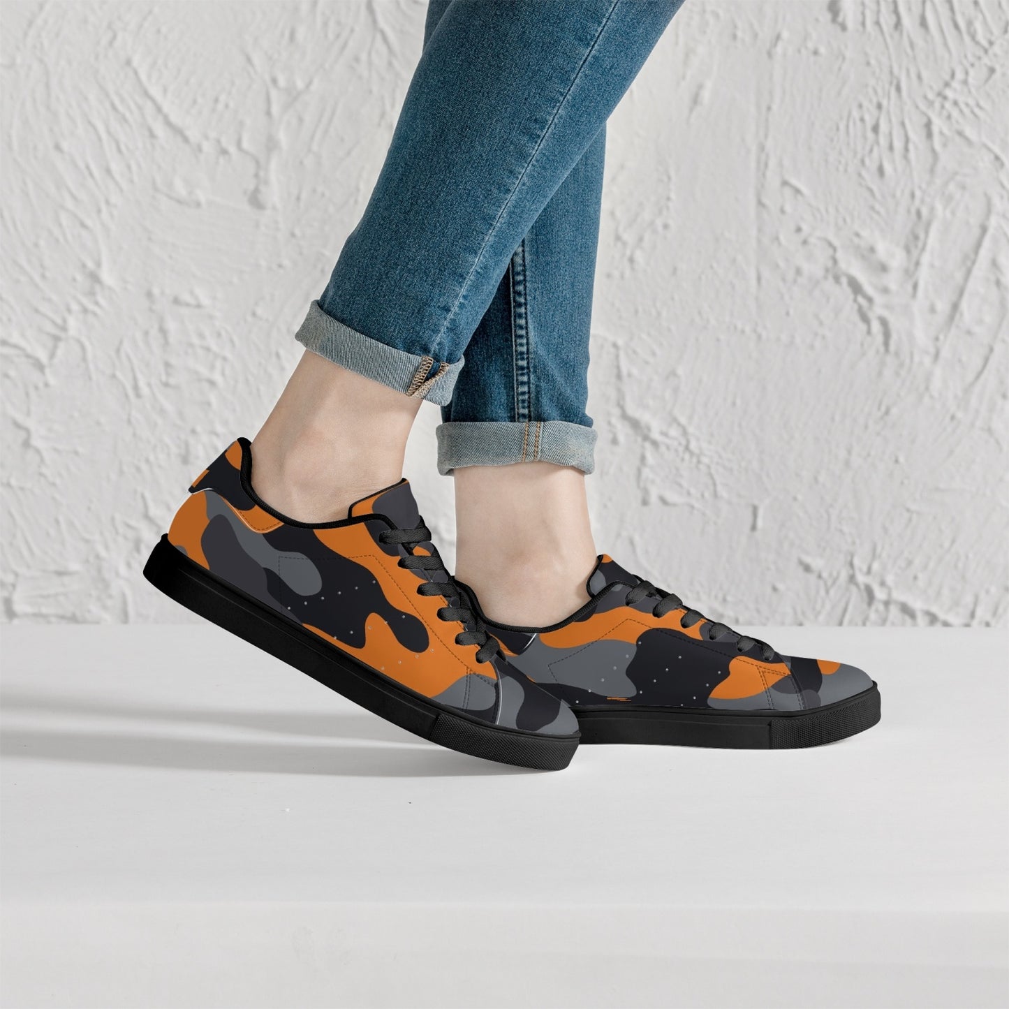 Camo Sneakers | Classic Low-Top | Orange, Black, & Gray